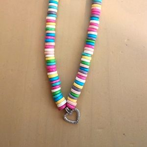 Colored, candy-like, necklace with diamond heart
